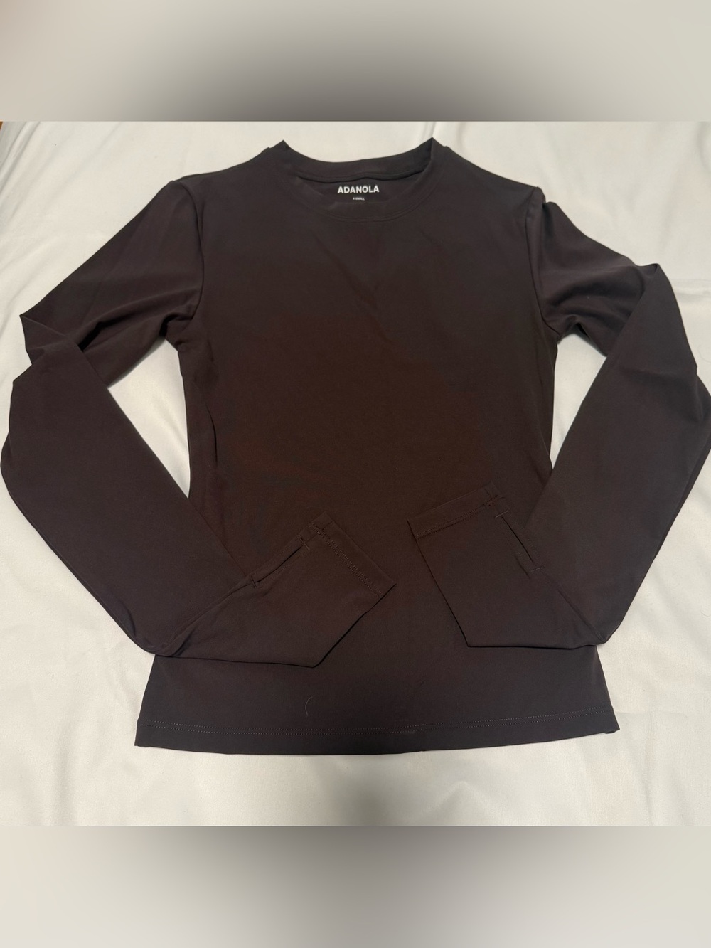 NWOT! Adanola Dark Brown Long Sleeve Pocket Crewneck Top XS